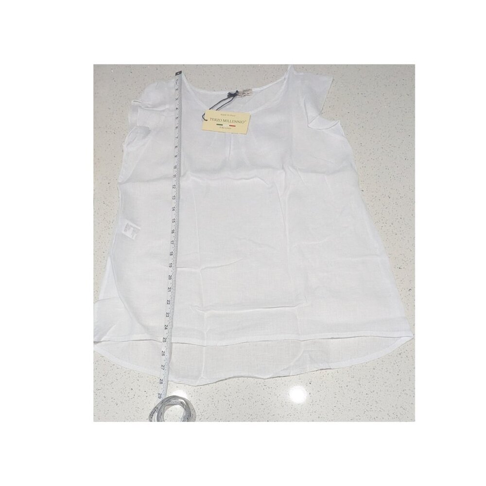 Terzo Millennio White 100% Linen Flutter Sleeve Blouse S NWT Made in Italy - Picture 7 of 7